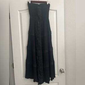 Black Strapless Maxi Embroidered Summer Dress